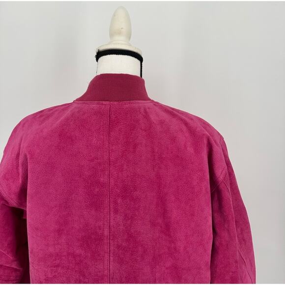 Vintage Mixed Blues Leather Bomber Jacket Barbie Pink Floral Lining Retro Small - Picture 8 of 14